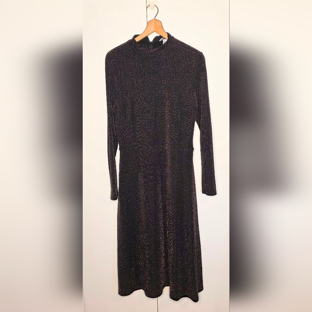 Retro Metalic Soft Stretch Jersey Dress With Warmth And Sparkle. Fall Winter Med